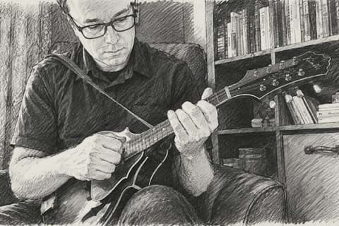 Geoff playing mandolin
